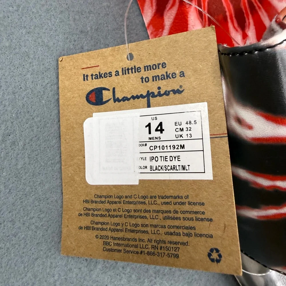 Champion IPO Tie Dye Slides Mens 14 Red Black White C Logo Sandals CP101344M